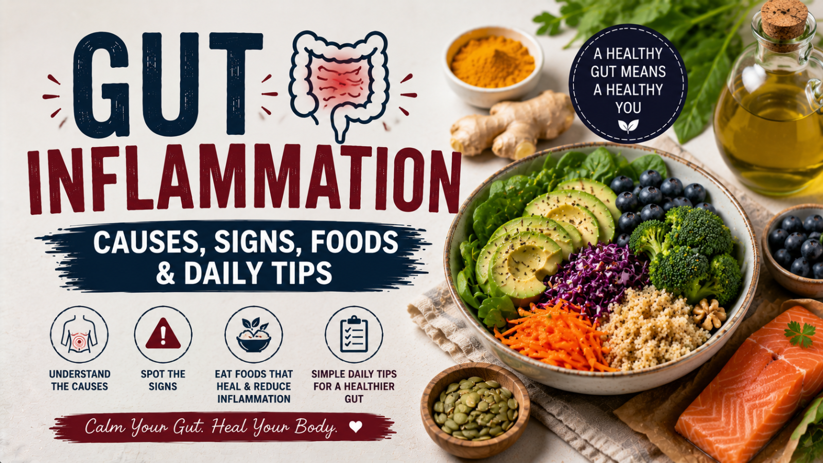 Gut Inflammation: Causes, Signs, Foods & Daily Tips